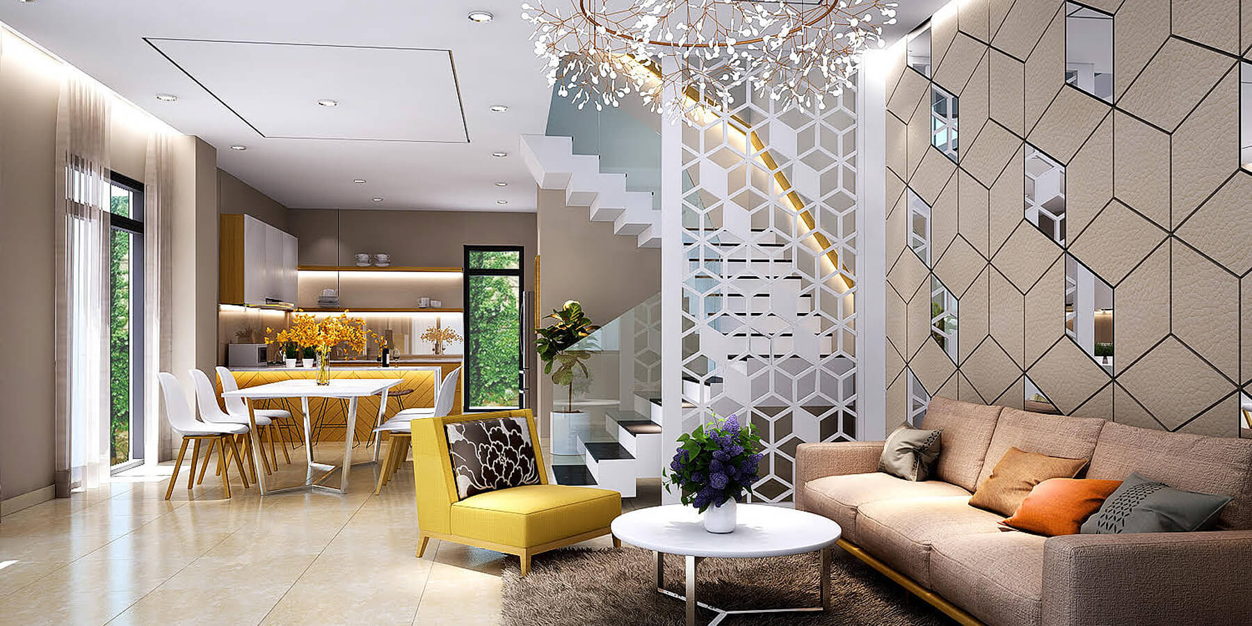 Không gian nội thất hiện đại với tông màu sáng được lên ý tưởng bởi BlueSky