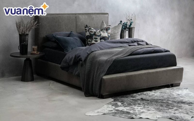Giường bọc da là thiết kế giường hiện đại với cấu trúc tương tự sofa da.