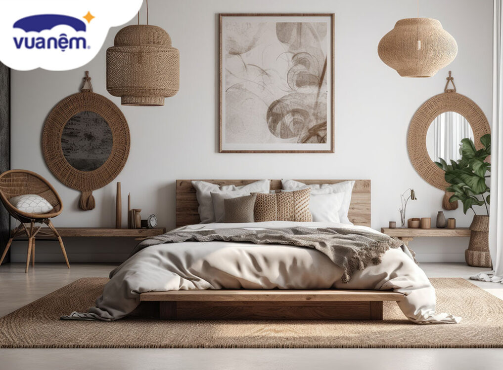 giường gỗ chọn ga màu gì