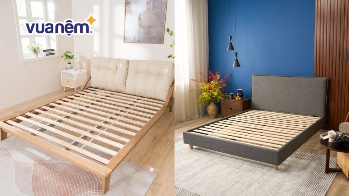 giường ngủ gỗ và giường ngủ vải
