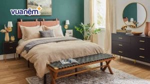 Tường màu xanh nên chọn ga giường màu gì cho hài hòa?