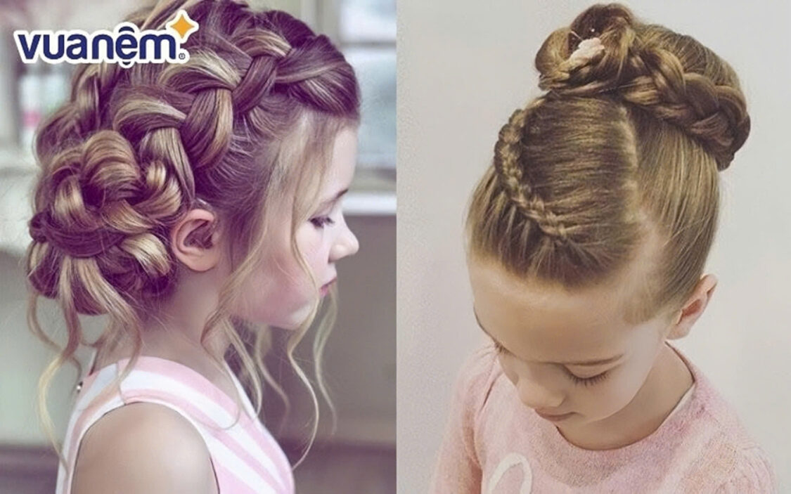 Tóc tết Updo giúp khuôn mặt bé trông thanh tú, đáng yêu