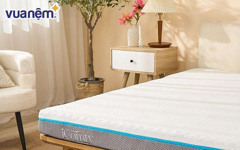 Nệm IComfy Coolax làm từ PU Foam đa tầng cứng vừa, giúp giải phóng áp lực cơ thể