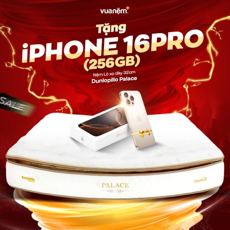 Khi mua nệm dòng Dunlopillo sẽ được tặng iPhone 16pro 256GB