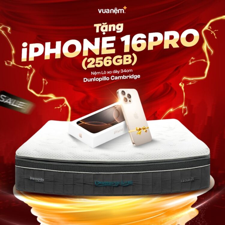 Khi mua nệm dòng Dunlopillo sẽ được tặng iPhone 16pro 256GB