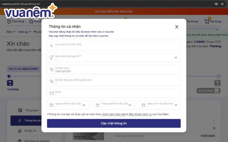 Nhớ điền đầy đủ thông tin để được thêm voucher khi đăng ký