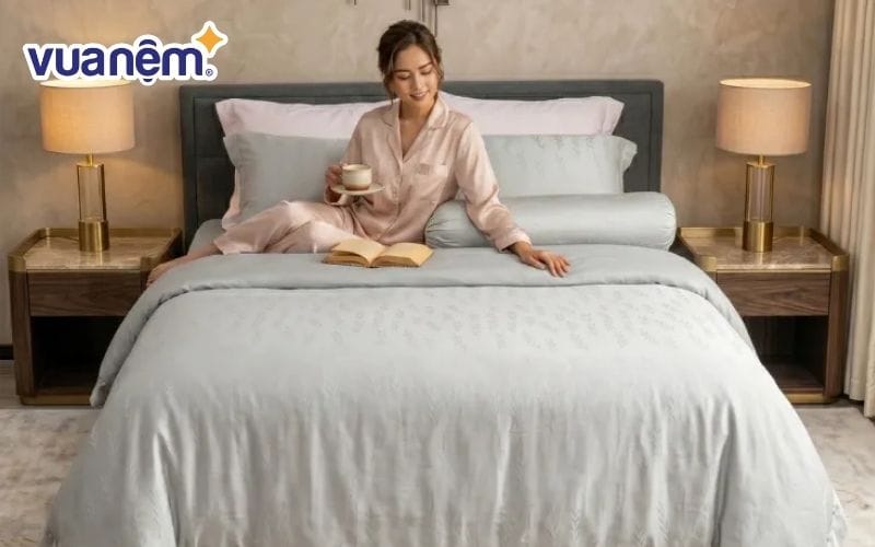 Bộ chăn ga Amando Lagom 5 chi tiết màu xám