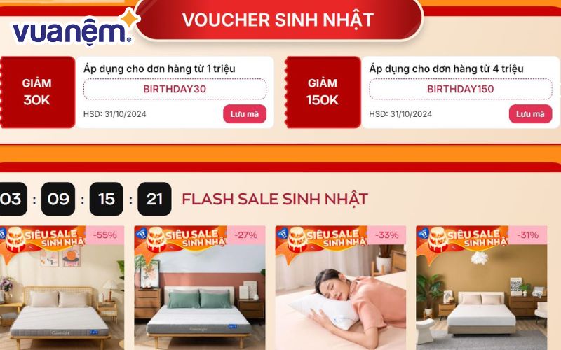 Có rất nhiều những voucher hấp dẫn của Vua Nệm