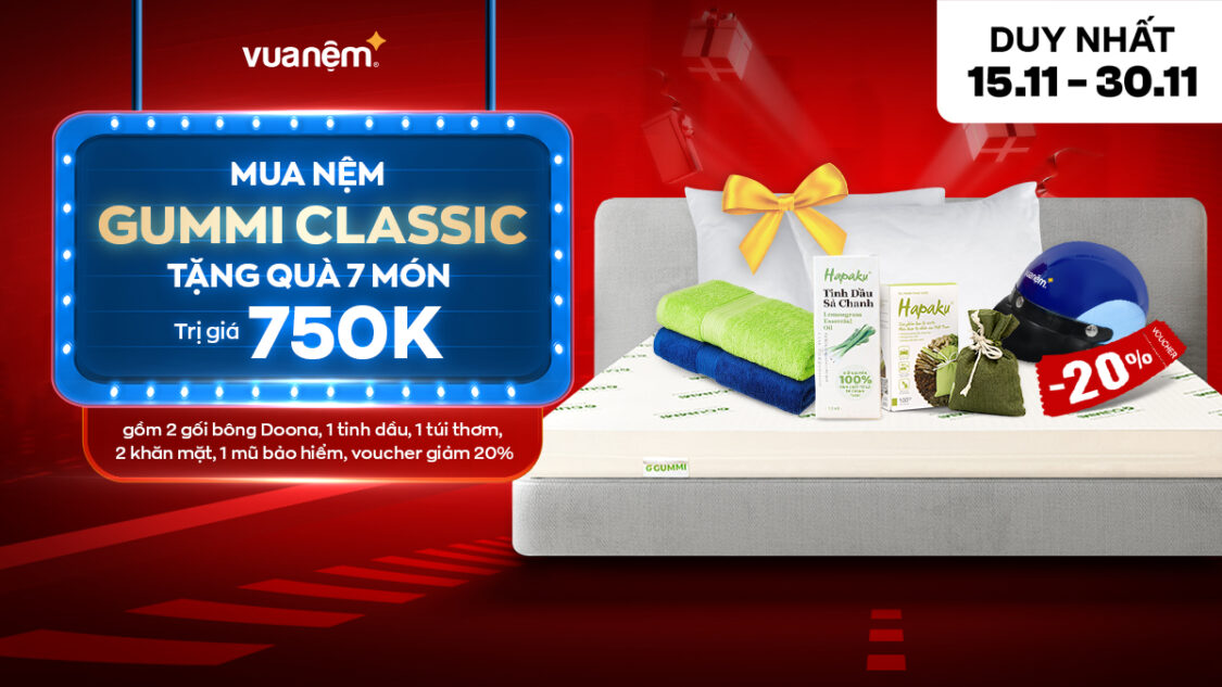 Mua nệm Gummi Classic tặng 7 quà trị giá 750K dịp Black Friday