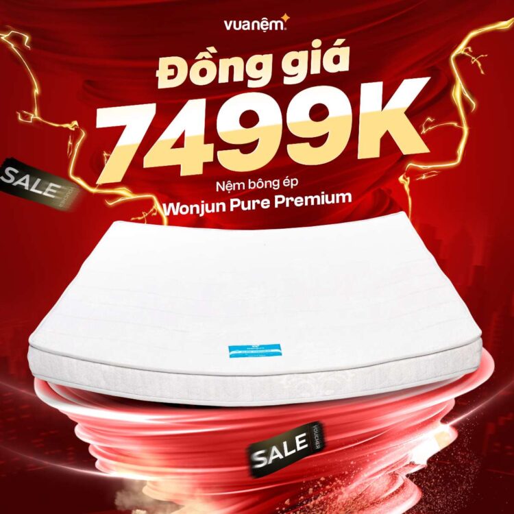 Nệm Wonjun Pure Premium trợ giá chỉ còn 7.499.000 đồng cho tất cả kích thước