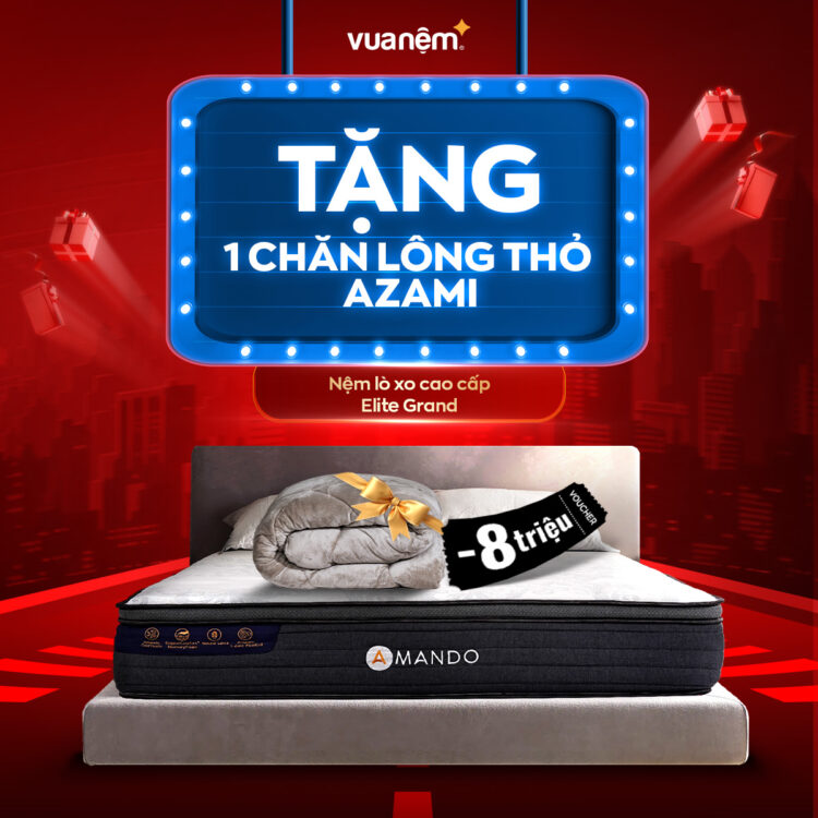 Mua nệm lò xo Amando Elite Grand tặng chăn lông thỏ Azami và voucher giảm 8 triệu đồng