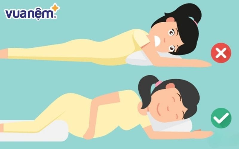Nằm sấp ảnh hưởng trực tiếp đến thai nhi nên sẽ không phải là tư thế ngủ cho bà bầu 3 tháng cuối