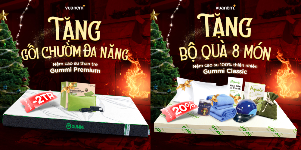 Bộ đôi nệm cao su Gummi của Vua Nệm đang có ưu đãi tặng quà hấp dẫn
