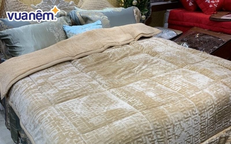 Chăn chữ vạn lông cừu màu be Singapore
