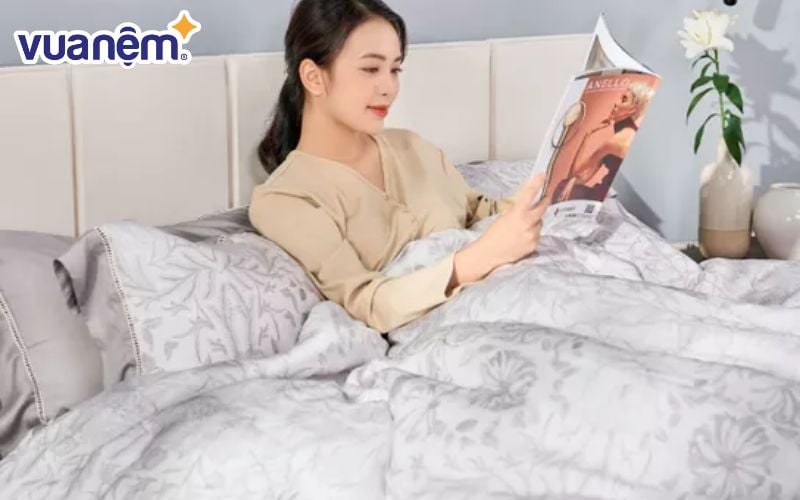 Bộ chăn ga gối đệm màu ghi sợi gỗ thiên nhiên Amando Jamila 5 chi tiết