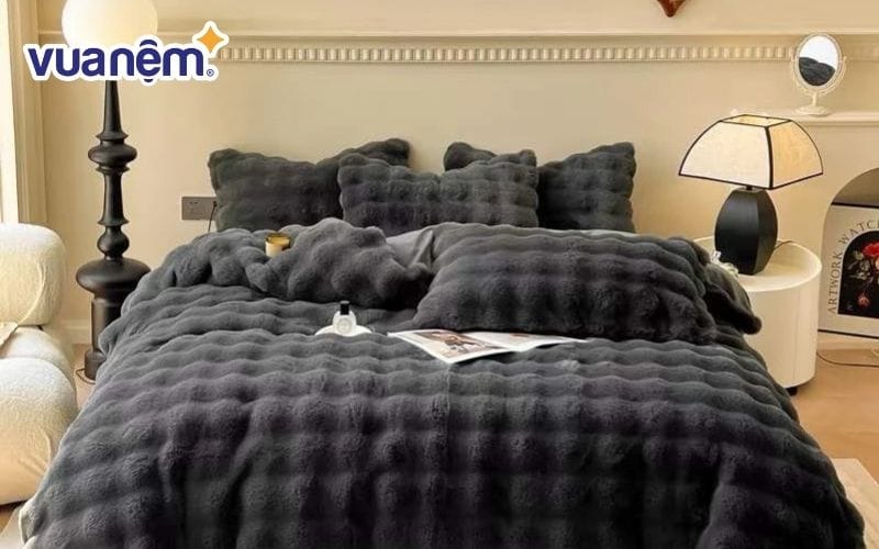 Bộ chăn ga lông hồ ly mềm mịn óng ánh