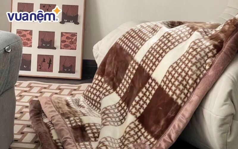 Chăn nhung tuyết 3kg 2 lớp kẻ vuông
