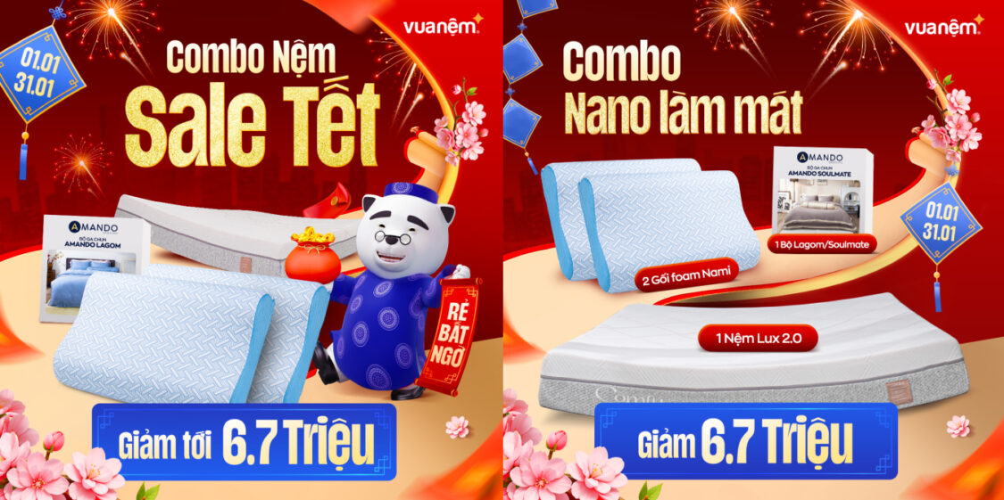 Combo nệm sale Tết 2025 - Giảm tới 6,7 triệu