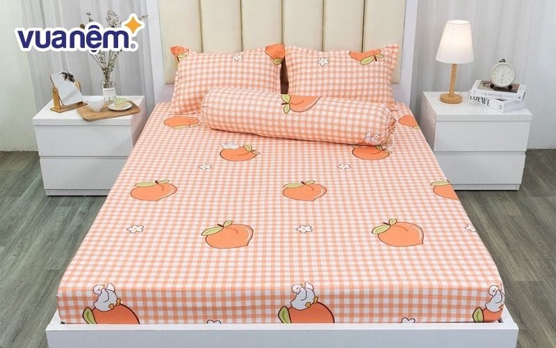 Mẫu ga giường 1mx1m9 họa tiết đào cam