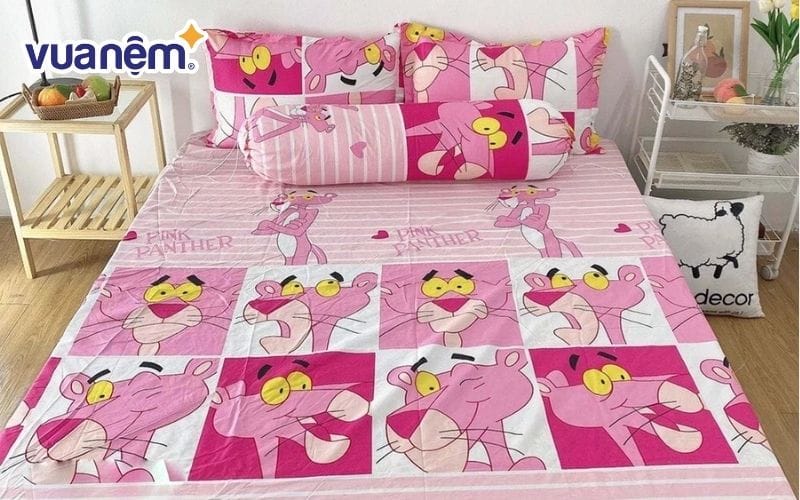 Bộ ga gối cotton poly 1mx1m9 họa tiết Pink Panther