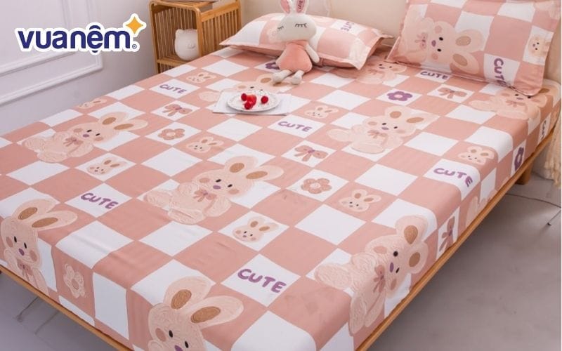 Ga chun trải giường bọc đệm 1mx1m9 thỏ karo
