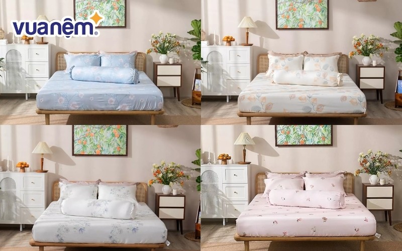 Bộ ga chun tencel sợi gỗ thiên nhiên Amando Aleena 4 chi tiết