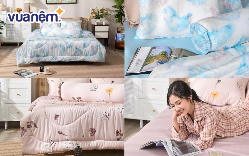 Bộ ga chun tencel sợi gỗ thiên nhiên Amando Aleena 5 chi tiết