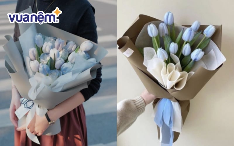 Hoa tulip trắng và xanh mix