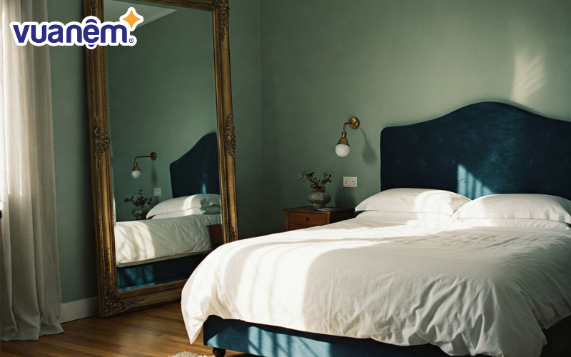 Không đặt vị trí giường ngủ nằm đối diện với gương