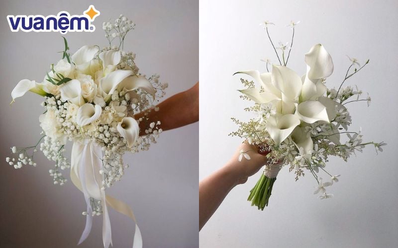 Sự kết hợp hài hòa giữa hoa Calla Lily và hoa baby trắng