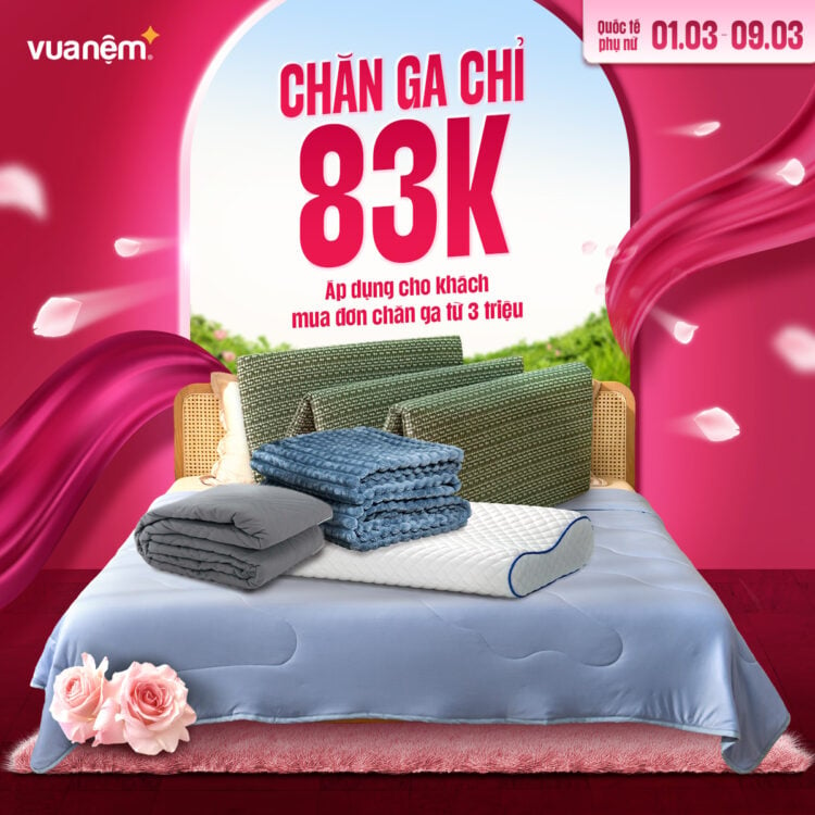 Khuyến mãi 8/3 - Mua chăn ga chỉ 83k