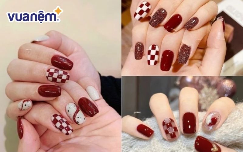 Mẫu nail đỏ tươi vẽ trang trí đơn giản cho cô dâu ngày cưới