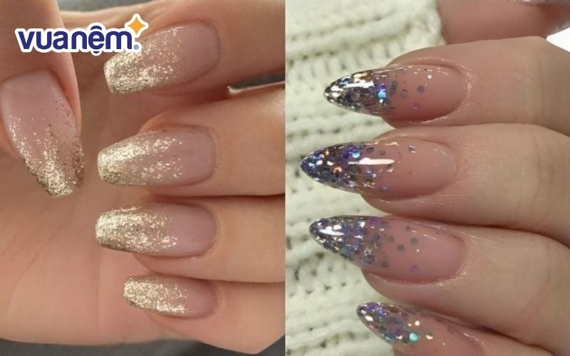 Nail cô dâu ombre kim tuyến lấp lánh độc đáo