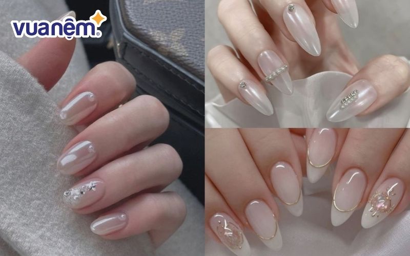 Mẫu nail dài tráng gương sang trọng cho cô dâu ngày cưới