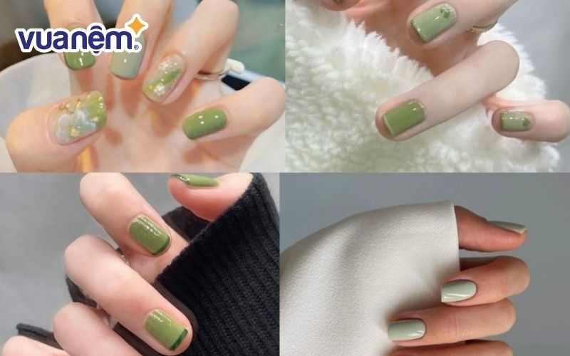 Bộ nail cô dâu ngày cưới màu xanh pastel trẻ trung