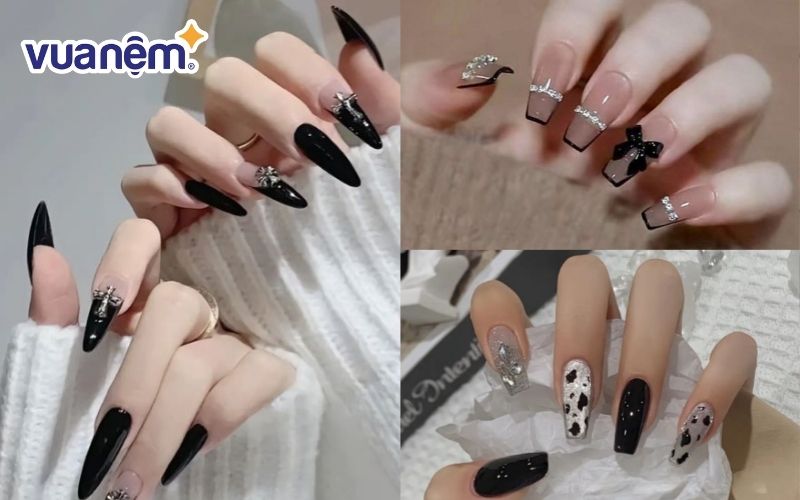 Nail phối màu đen cá tính cho cô dâu ngày cưới