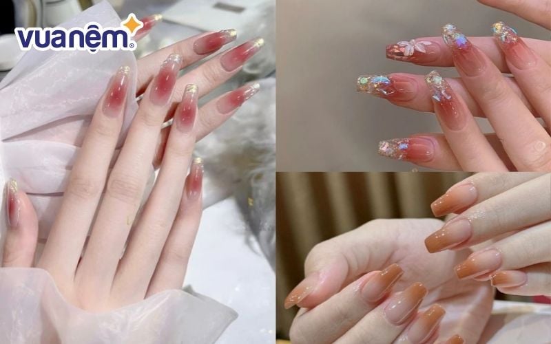 Bộ nail ombre hồng đỏ sang trọng cho cô dâu