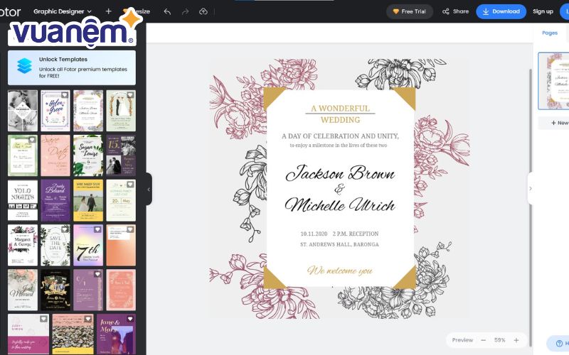 Fotor - Công cụ thiết kế thiệp cưới trực tuyến