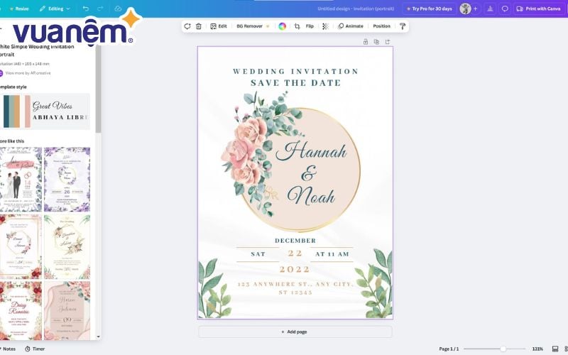Tự tạo thiệp cưới online với Canva