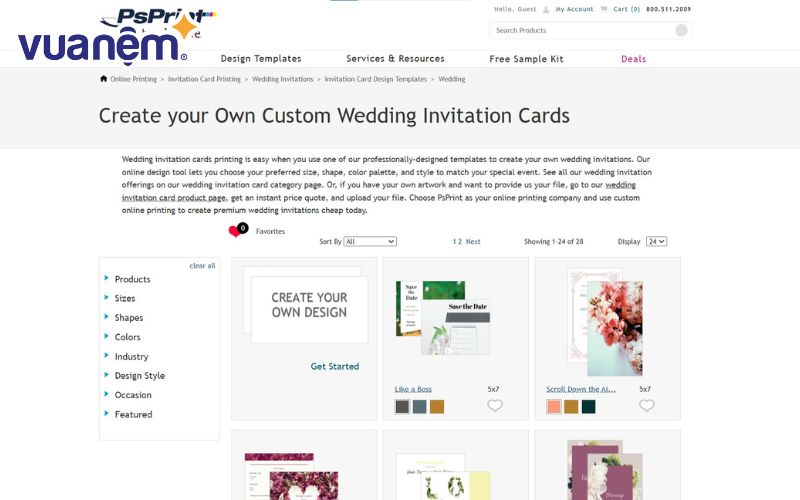 Psprint.com là web thiết kế thiệp cưới trực tuyến được nhiều người yêu thích