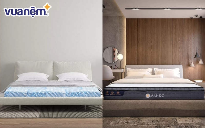 So sánh nệm bông ép (bên trái) và nệm lò xo (bên phải)