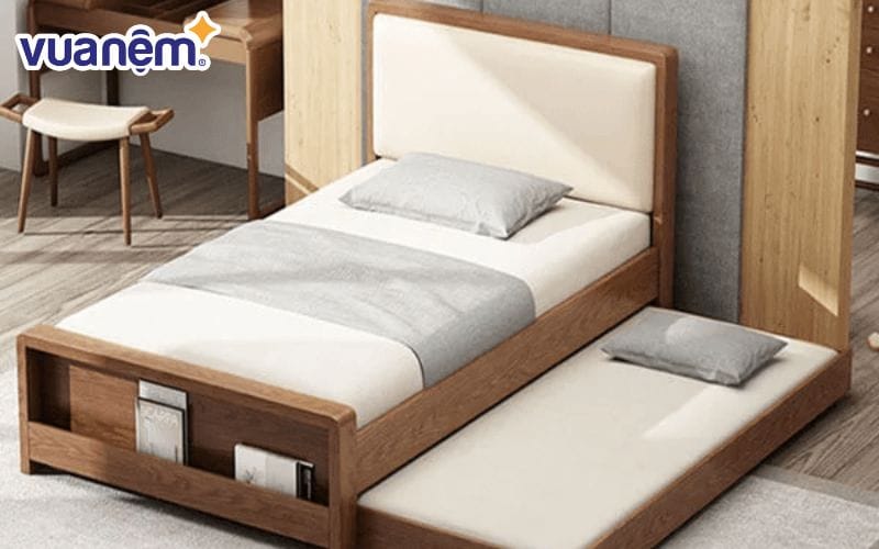 Giường gấp gỗ kết hợp giường đơn nhỏ tích hợp hai giường ngủ trong cùng một kết cấu gọn gàng