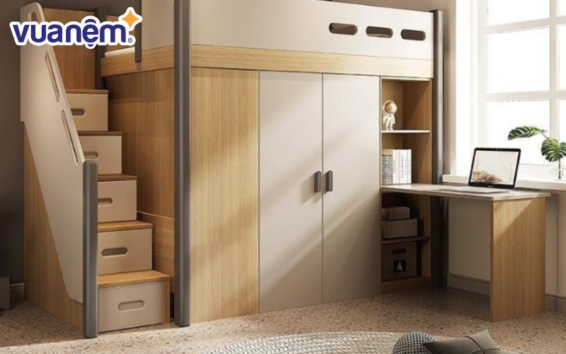 Mẫu giường tầng này là giải pháp lý tưởng cho phòng ngủ nhỏ, đặc biệt phù hợp với phòng trẻ em