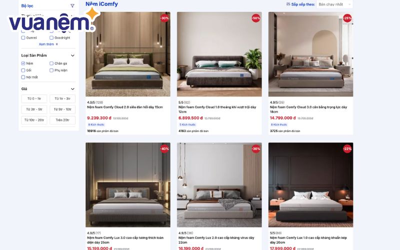 Nệm iComfy thuộc phân khúc giá trung đến cao cấp
