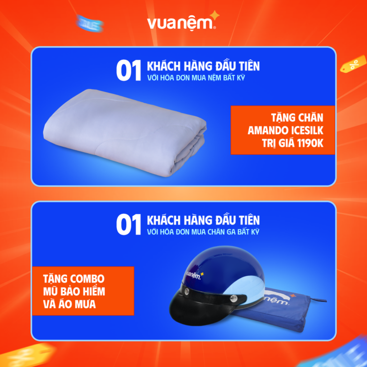 Chăn Amando Ice Silk và combo mũ bảo hiểm + áo mưa dành tặng khách hàng