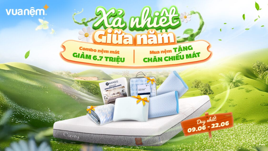 Xả nhiệt giữa năm - Mua nệm tặng chăn chiếu mát
