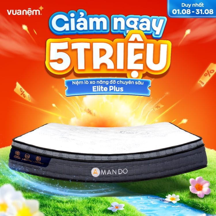 Nệm lò xo túi độc lập Amando Elite Plus giảm 5 triệu