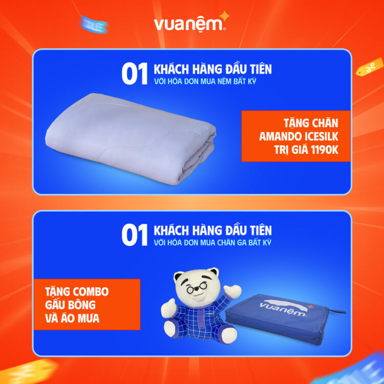 Khách hàng đầu tiên mua chăn ga, nệm bất kì sẽ nhận ngay quà tặng
