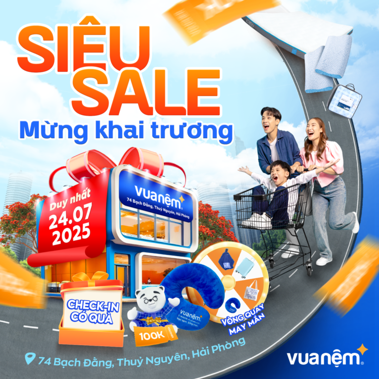 Khai trương cửa hàng Vua Nệm 74 Bạch Đằng, Thủy Nguyên - Ngập tràn ưu đãi, vòng quay may mắn