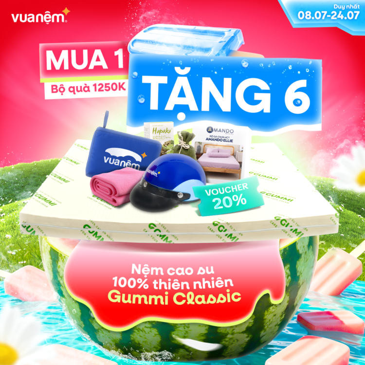Nệm cao su thiên nhiên Gummi Classic ưu đãi mua 1 tặng 6
